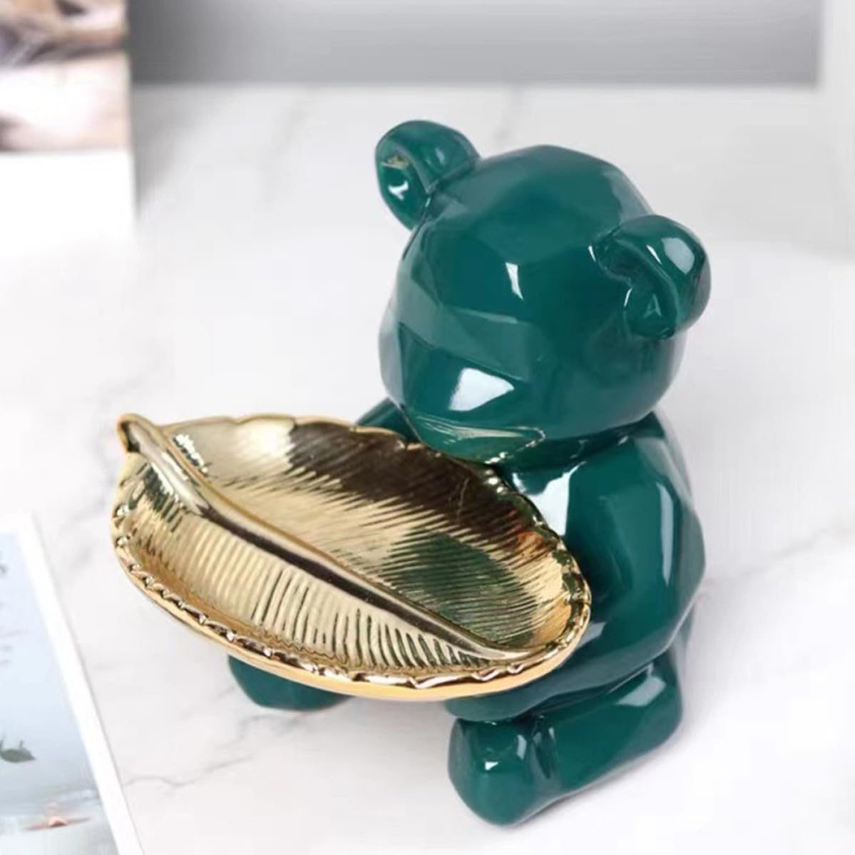 ULTECHNOVO Bandeja de Joyería Cerámica Verde Forma de Oso, Decorativa