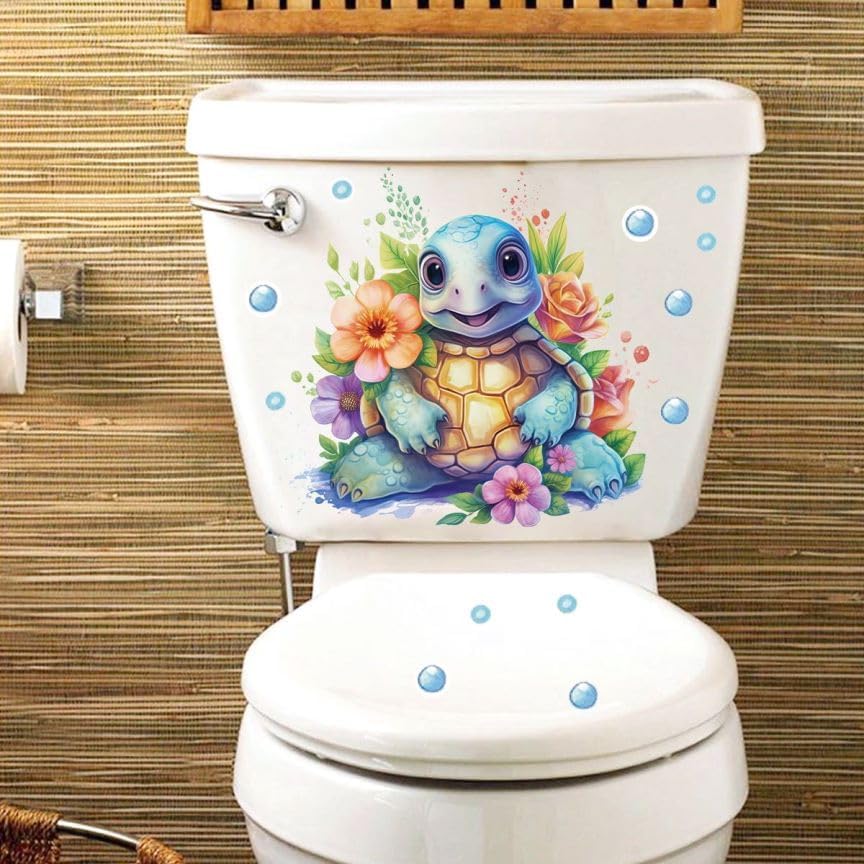 3PCS Cartoon Ocean Animals Toilet Seat Lid Stickers, Self-Adhesive Coral Dolphins Turtle Toilet Seat Decals,Under The Sea Toilets Stickers for Bathroom Restroom Decor