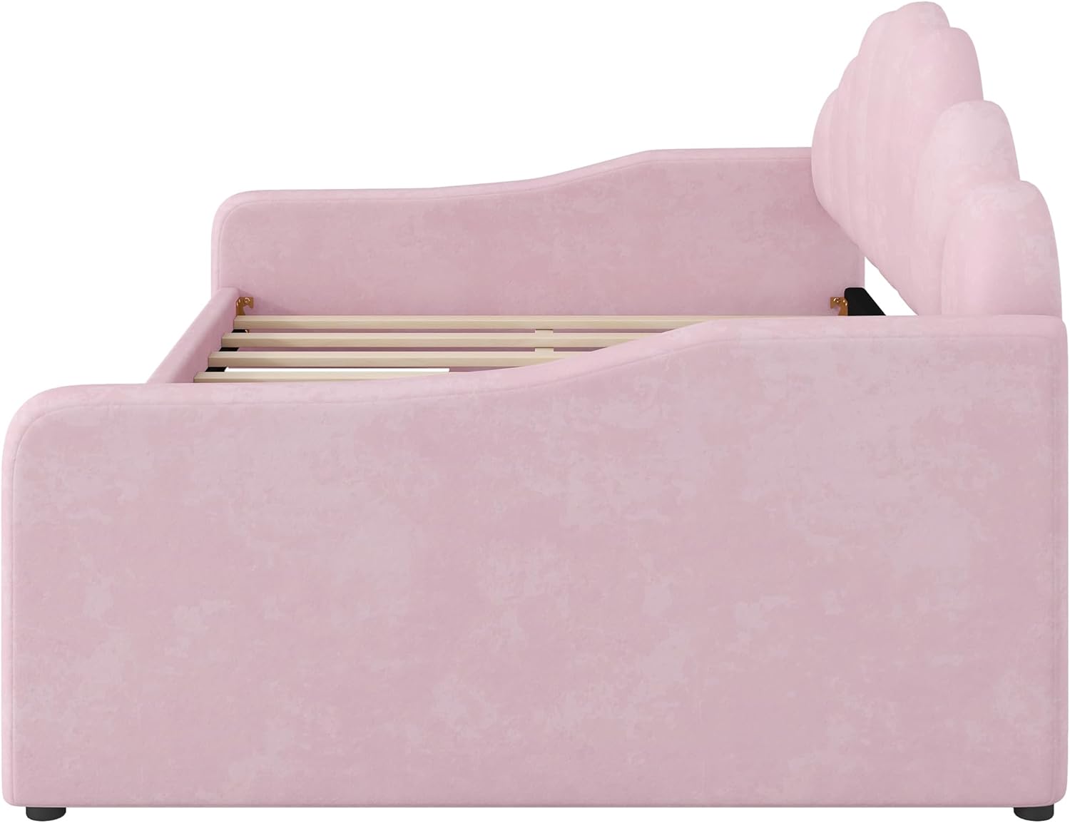 SOFTSEA Full Size Daybed with 2 Storage Drawers, Velvet Upholstered Corner Bed Frame with Shell Shaped Headboard for Kids, Teens & Girls, No Box Spring Needed, Pink
