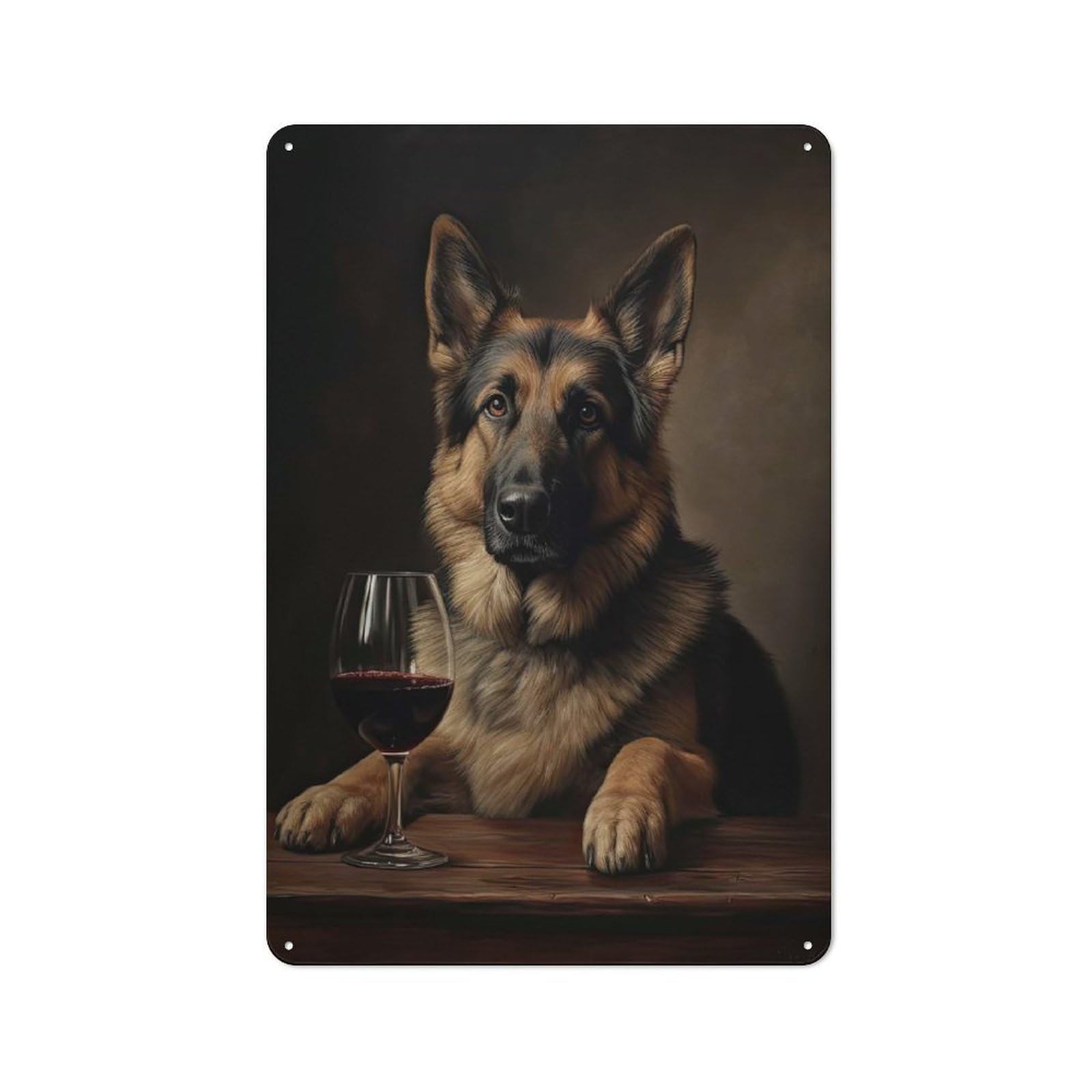 Rustic Vintage Metal Sign 30x20cm Featuring German Shepherd Wine, Home Bar Decor for Cafe, Pub, Workshop Or Home Bar