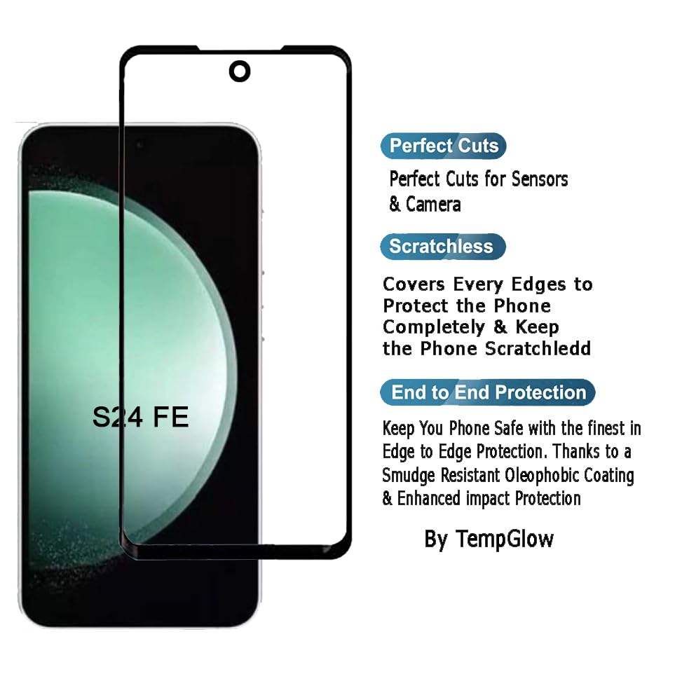 Image of Screen Protector for Samsung Galaxy S24 FE 5G (Black) Tempered Glass Edge-to-Edge 6D Screen Guard With Installation Kit.