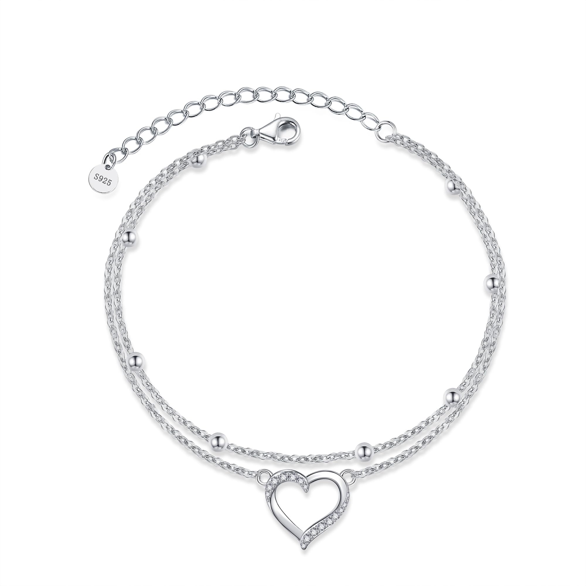 POPLYKE 925 Sterling Silver Double Layered Chain Evil Eye Daisy Sunflower Butterfly Anklets for Women Holiday Beach Crystal Ankle Bracelet Dainty Evil Eye Jewelry