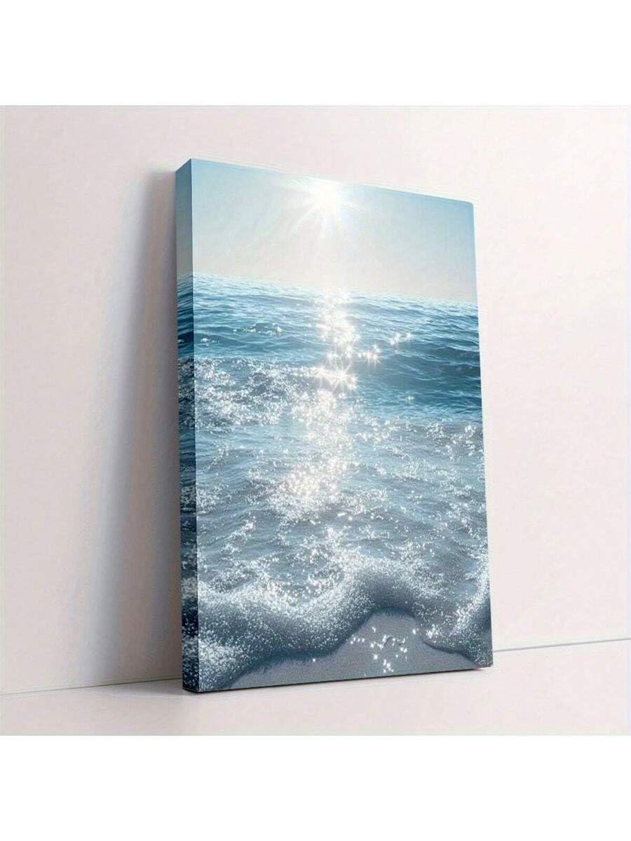 lianyibo 1pc Coastal Blue Ocean Wave Canvas Wall Art - Beach Scene Print with Sparkling Sunlight - Modern Seascape Decor(50x75cm/Frameless)