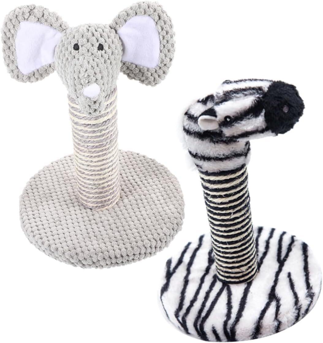 Balacoo 2pcs Small Elephant and Zebra Sisal Cat Scratching Posts Kitten Climbing Frame Indoor Wear-Resistant Vertical Cat Claw Scratcher for Household