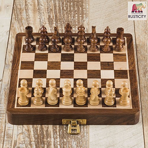 Rusticity® Wooden Foldable Magnetic Chess Set | Handmade | (7 Inches) #TOP5