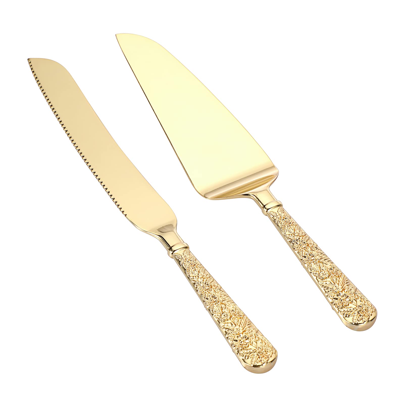 Pack of 2 Gold Cake Pie Pastry Servers, Cake Knife and Server Set, Vintage Engraved Cake Cutter Serving Spatula Set for Wedding Birthday Parties Christmas Thanksgiving and Events