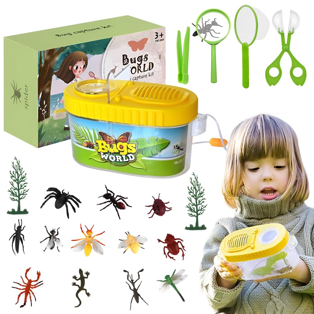 Dhqkqg Bug Hunting Kits for Children, 5 Pcs Outdoor Explorer Kit with 12 Fake Insects, Bug Catcher for Kids, Kids Bug Catching Kit, Insect Catching Kit, Outdoor Exploration Kit for Boys Girls Age 3+