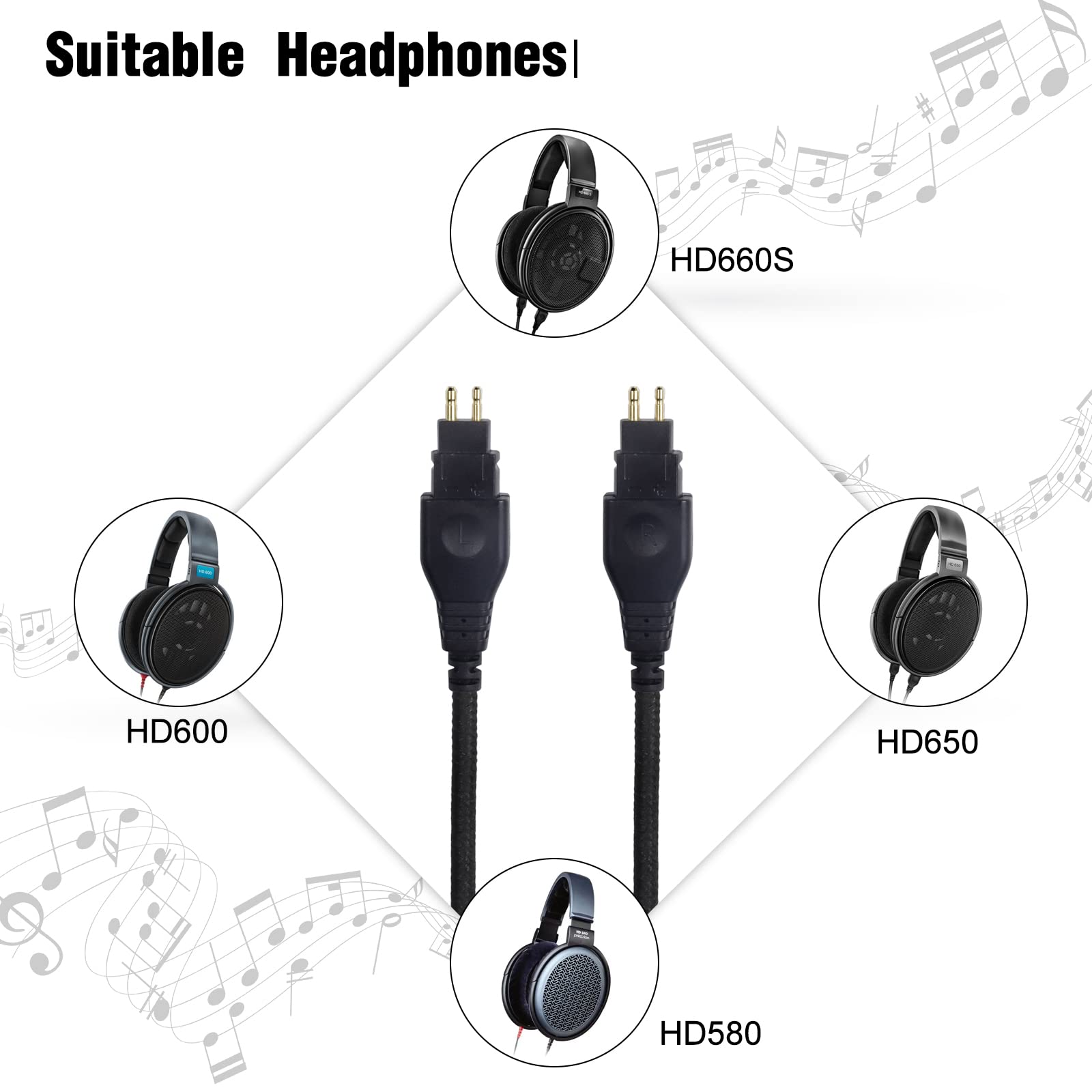 okcsc Upgraded Headphone Cable for SENNHEISER Earphones HD650 HD600 HD580 HD535 HD545 HD565 HD265,Replacement Cable with 3.5mm Stero Plug 4.8FT Length Headset Cable, HDB3 Cable