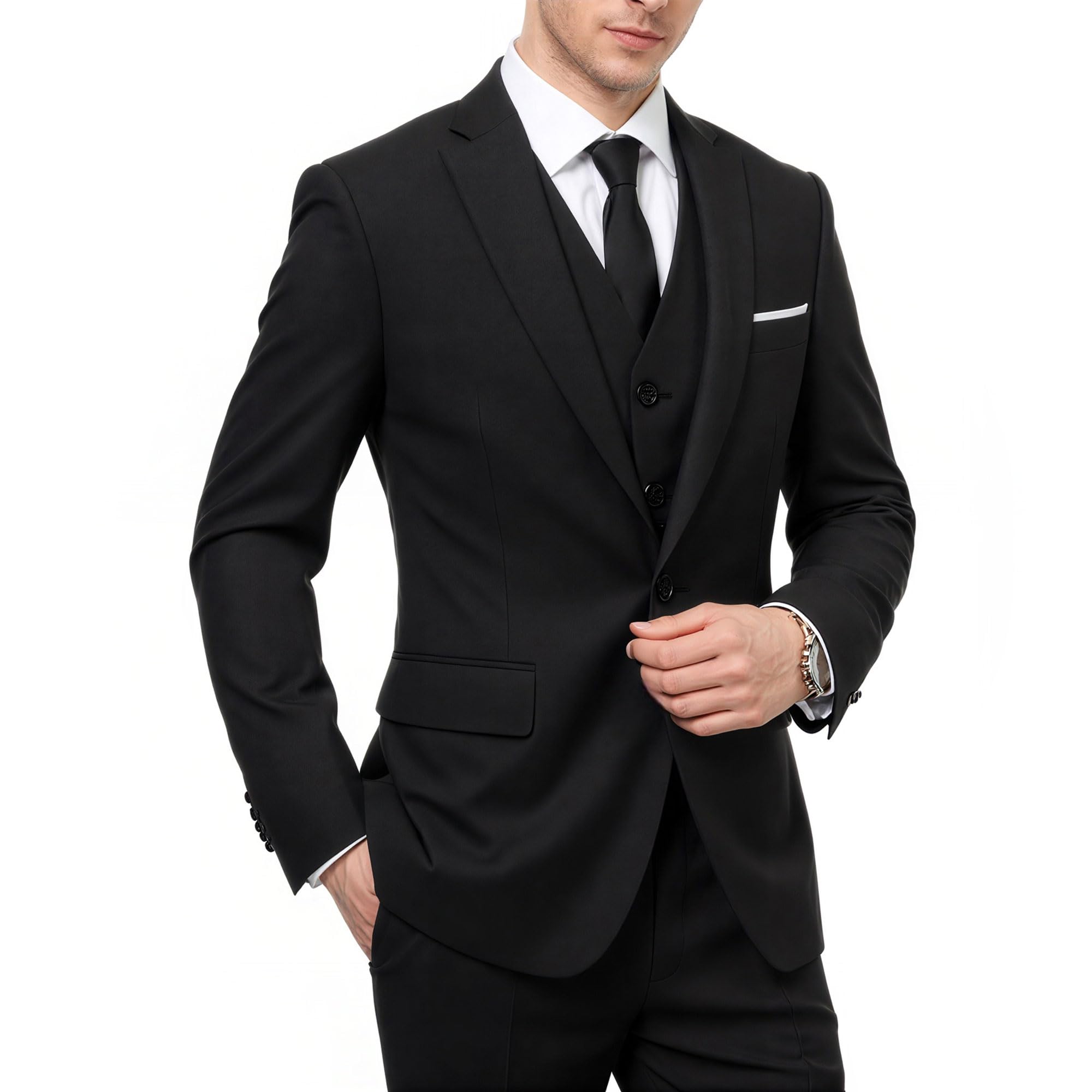 Mens 3-Piece Suit Notched Lapel One Button Slim Fit Formal Jacket Vest Pants Set