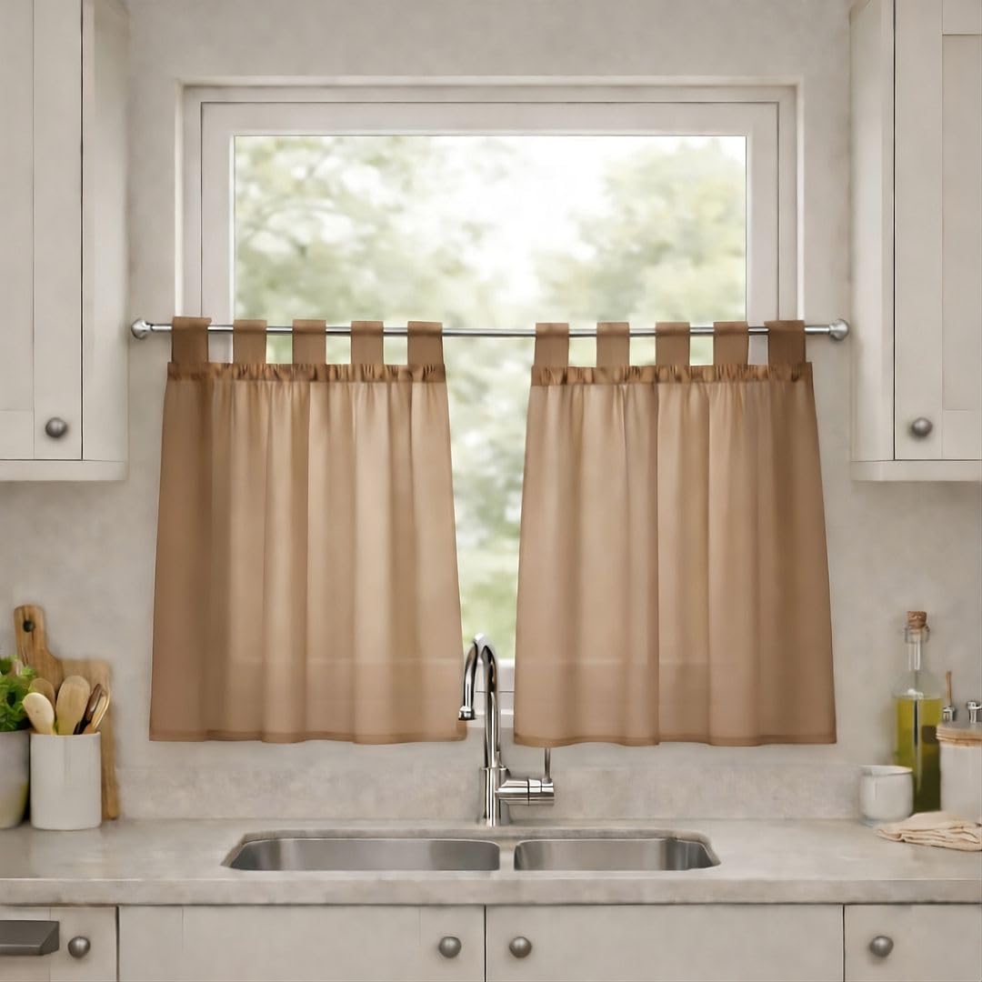 John Aird Lucy Voile Cafe Curtains - Tab Top - Pair Net Curtains - 2 Panels (White, W 28" x L 18")