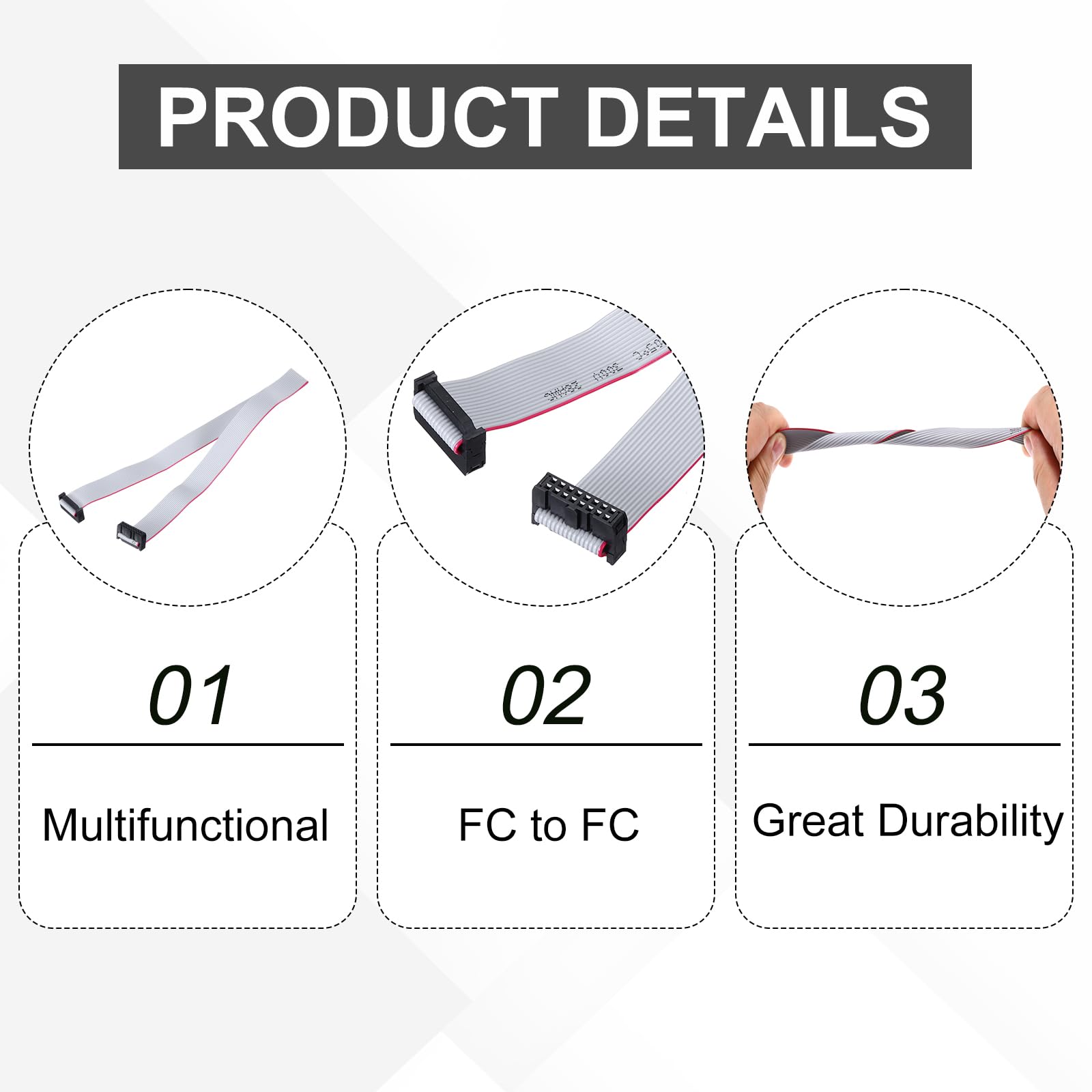 QUARKZMAN 3 Pz Cavo a Nastro Piatto Idc, Passo 2.54mm Larghezza 20mm Lunghezza 50cm 16 Pin Fc a Fc Cavo a Nastro Piatto Flessibile Connettore Ponticello per PC, Display a LED