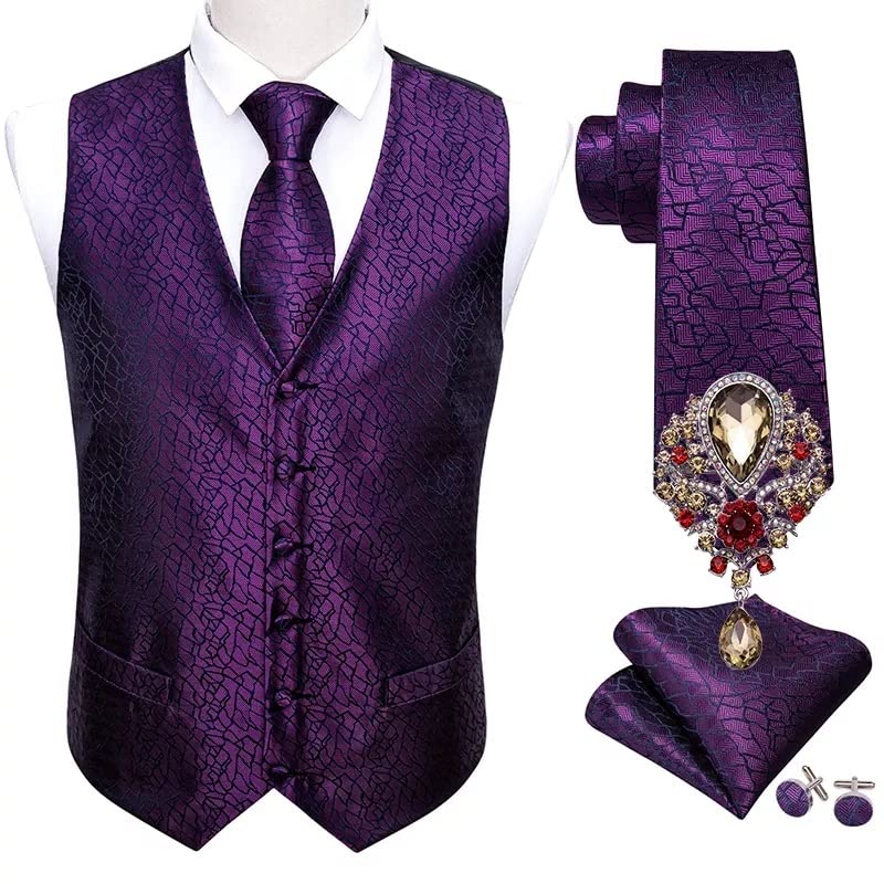 Gilet mariage homme soie costume floral paisley gilet de cérémonie avec broches ensemble XXL