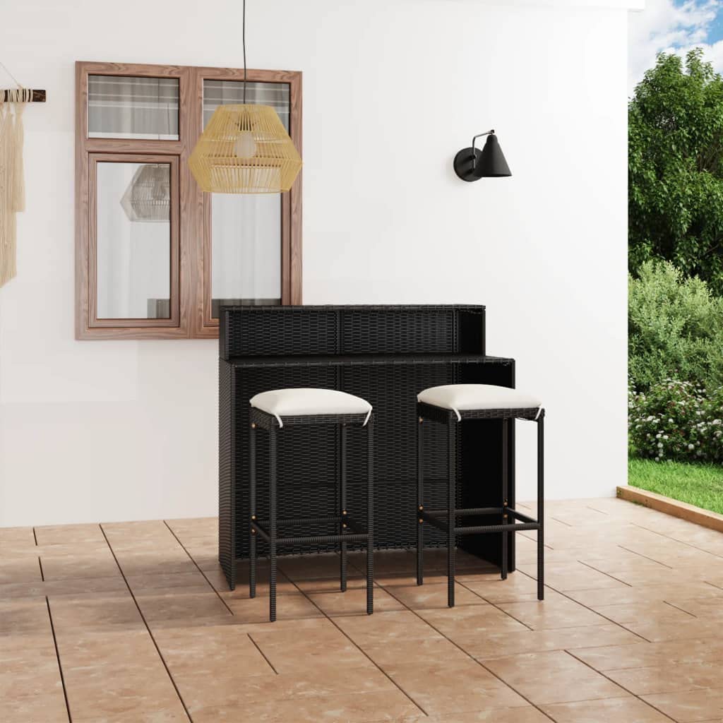 vidaXL Ensemble de Jardin 3 pcs Table et Chaises avec Coussins Noir