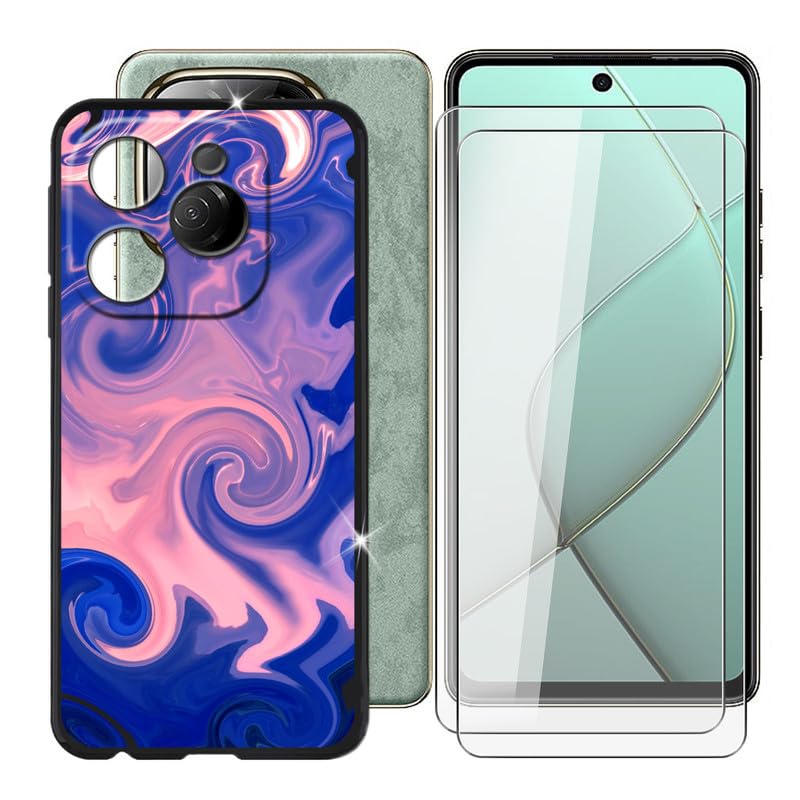 For Tecno Spark 20 Pro 5G (6.78 inches) Mobile Phone Case + Screen Protector (2 Sets), Case Non-Slip Bumper Case Shell Protective Cover + Tempered Glass - Curved Light Rays