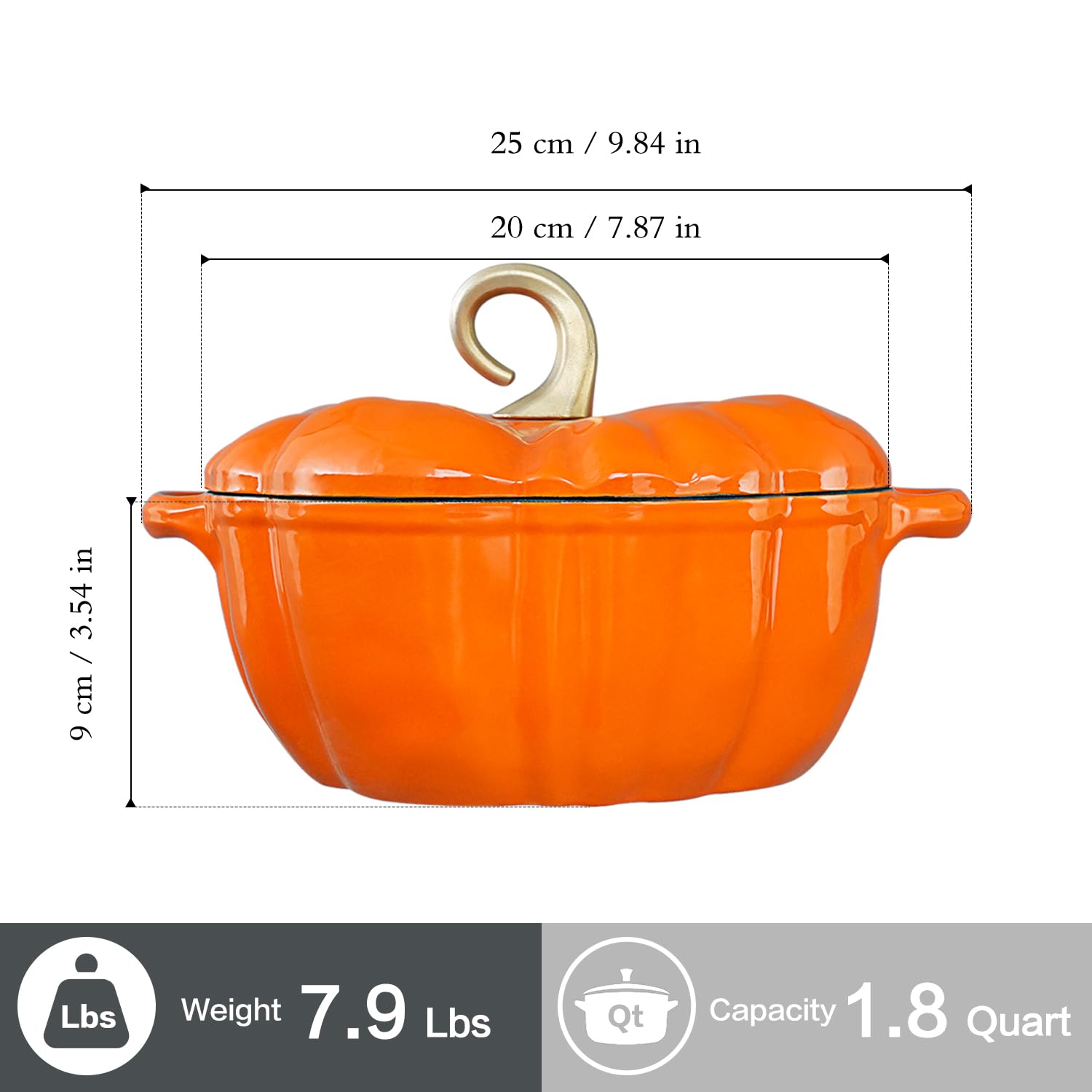 Flavehc Kürbis Dutch Oven Topf mit Deckel 1,7 l Kürbis Gusseisen Dutch Oven für Brotbacken Orange Emaillierter Gusseisen Dutch Oven mit Deckel