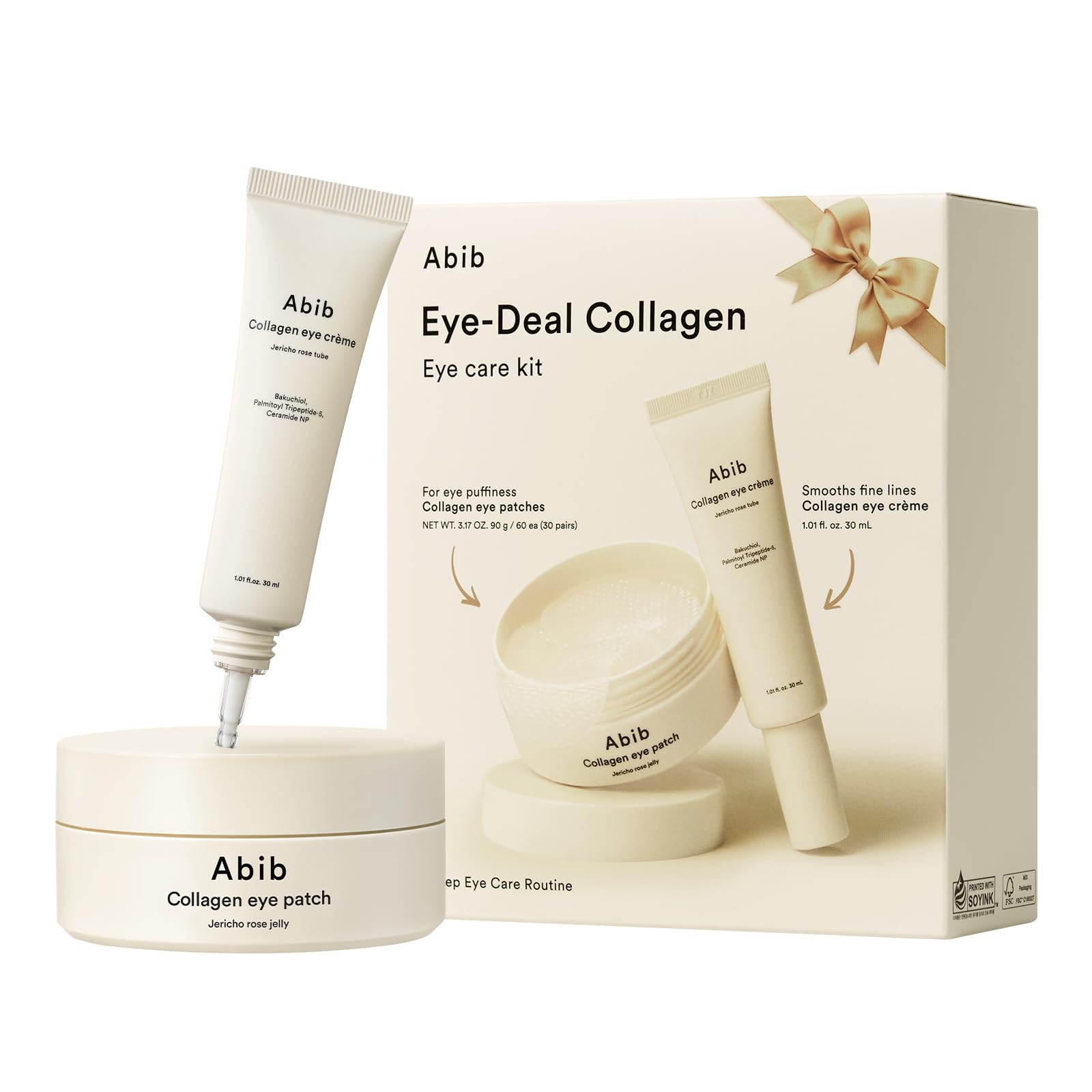 Abib Eye-Deal Collagen Eye Care Kit | Collagen Eye Patch, Eye Cream | Puffy Eyes and Dark Circles, Anti-Wrinkle | Valentines Day Gifts for Women (Under Eye Care Duo)
