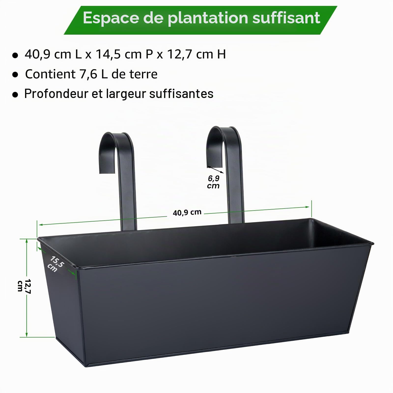 OGIMA Lot de 3 jardinières à Suspendre de 40,6 cm pour Balcon, terrasse et clôture extérieure – Lot de 3 Supports de Pots de Fleurs – Jardinières à Suspendre au Balcon
