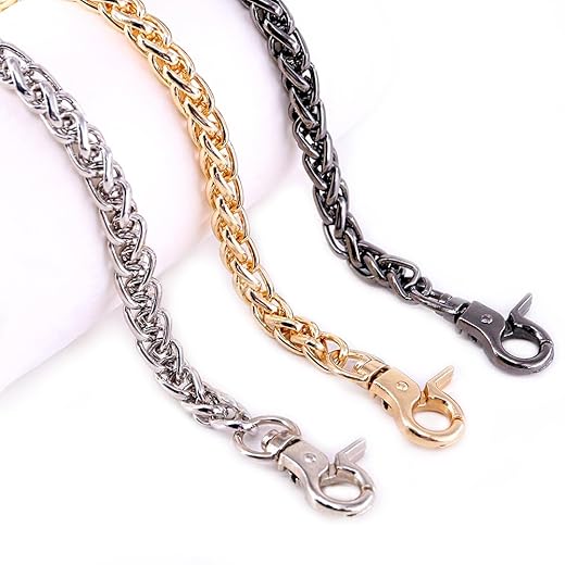 Swpeet 3Pcs Luxury Fashion 47 Inch Replacement Torsional Chain Strap with Buckles Set, Perfect for DIY Metal Shoulder Cross Body Bag Hand Bag Purse Replacement （ Gold + Silver+ Gun-Black)）