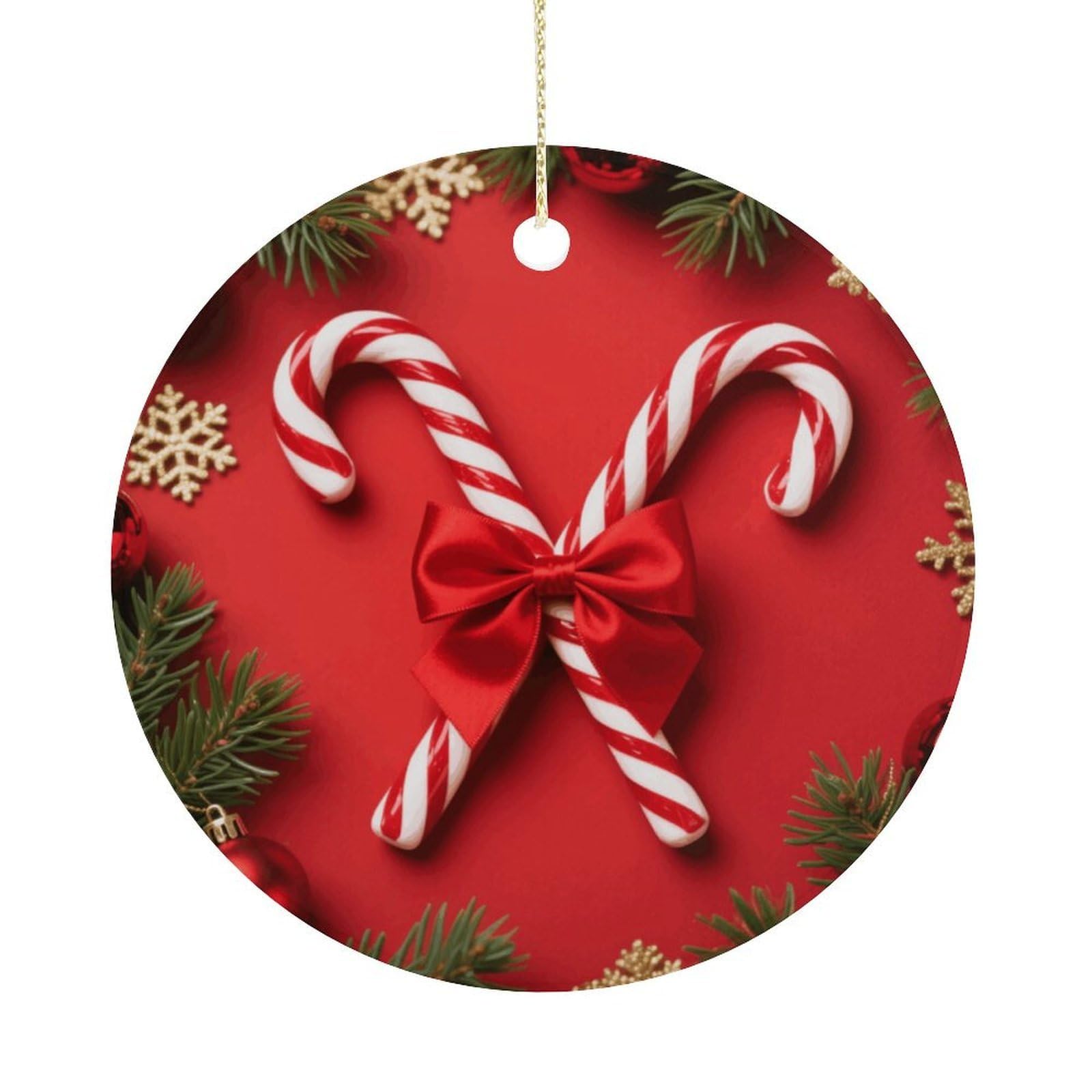 Personalized Christmas Ornaments 2025 Ceramic Hanging Red Christmas Candy Ornaments with Gold String Double-Sided Vintage Holiday Decorations for Tree Mantel Tabletop Xmas Party Favors