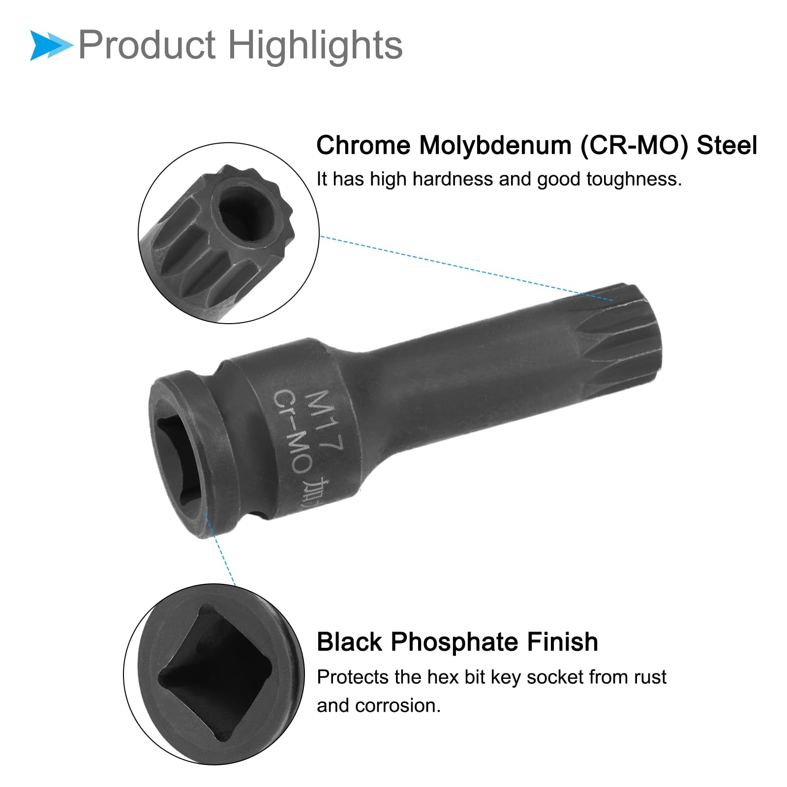 CoCud Impact Triple Square Spline Bit Socket, M17 Bit 1/2" Drive, Tamper Proof Metric Screwdriver Socket Adapter - Image 4