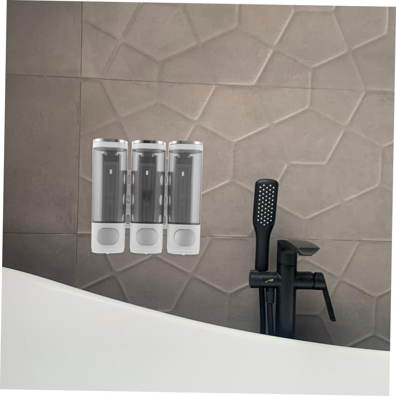 Manual 3-in-1 Wall Mounted Soap Dispenser with Chrome Electroplated Finish, Shower Shampoo Conditioner and Liquid Soap Holder for Bathroom Use
