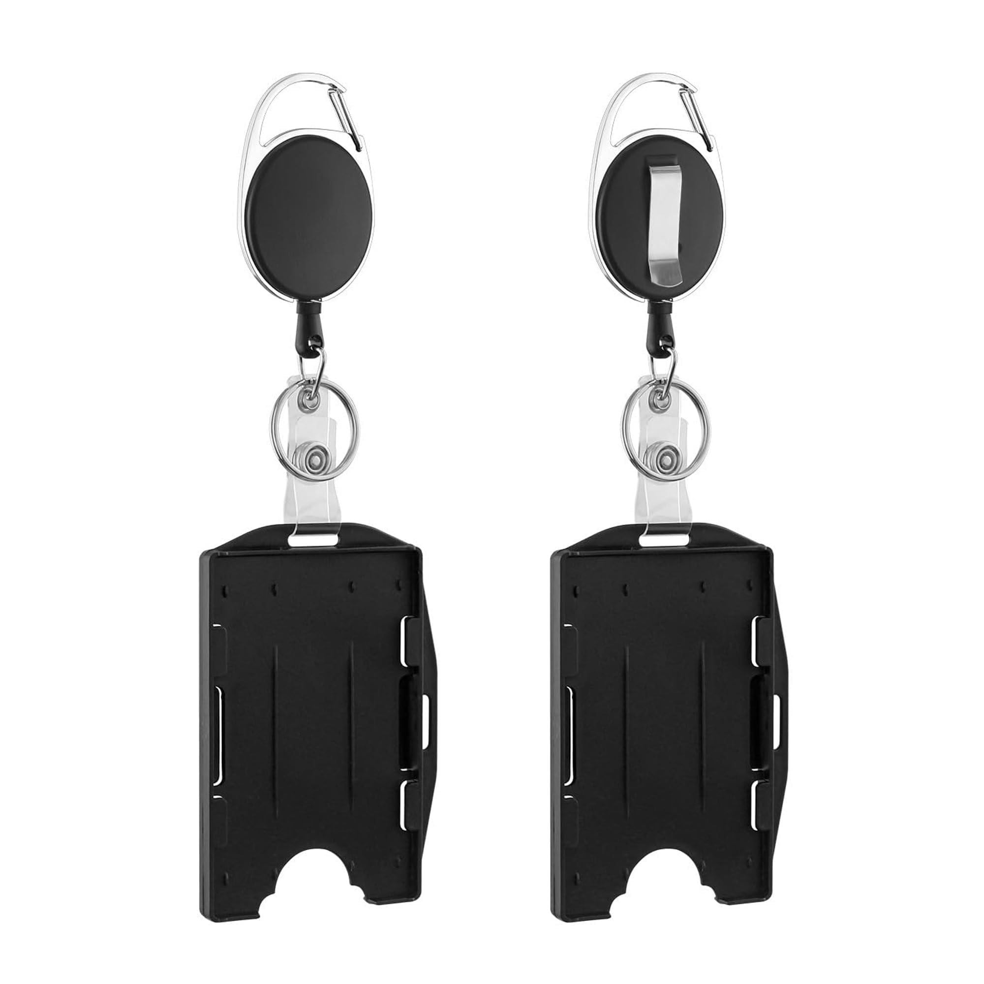 Mecool 2 Pcs Retractable Badge Holders Double Sided ID Card Holder Retractable Lanyard Retractabel Badge Holder Reel with Carabiner Clip Keyring Cord Holder | Car Key Holder | Security Badge Holders