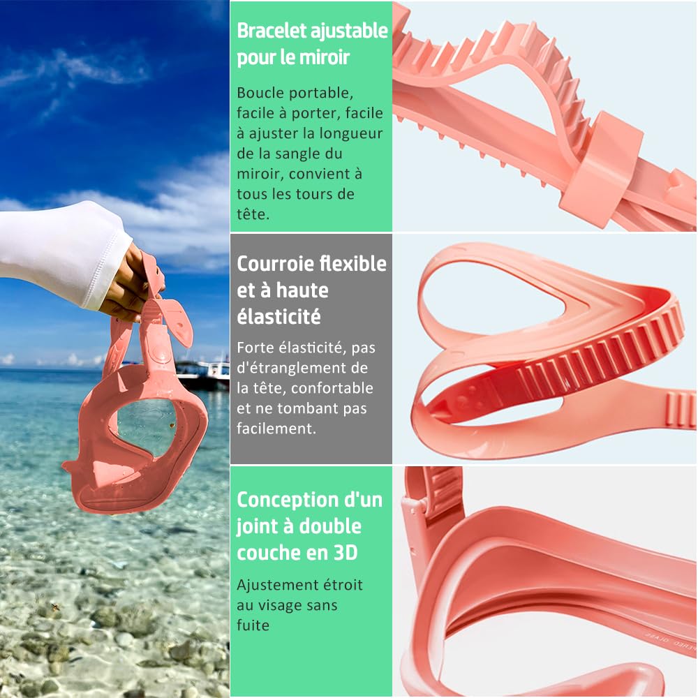 Masque Plongée Adulte, Masque de Plongee avec Tuba, Macaron Masque Snorkeling, Lunettes Plongée Pnoramiques 180°, Masque Tuba Anti-Fuite Anti-buée, Diving Mask en Verre trempé