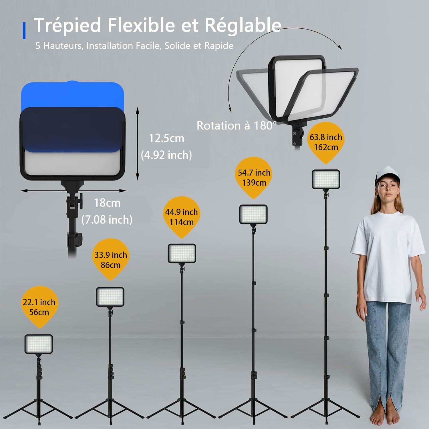 2 Panneau LED Eclairage LED Lumiere Photo avec Trépied Réglable, Éclairage Video 3000K–6500K pour Streaming Youtube et Enregistrement Vidéo Dimmable