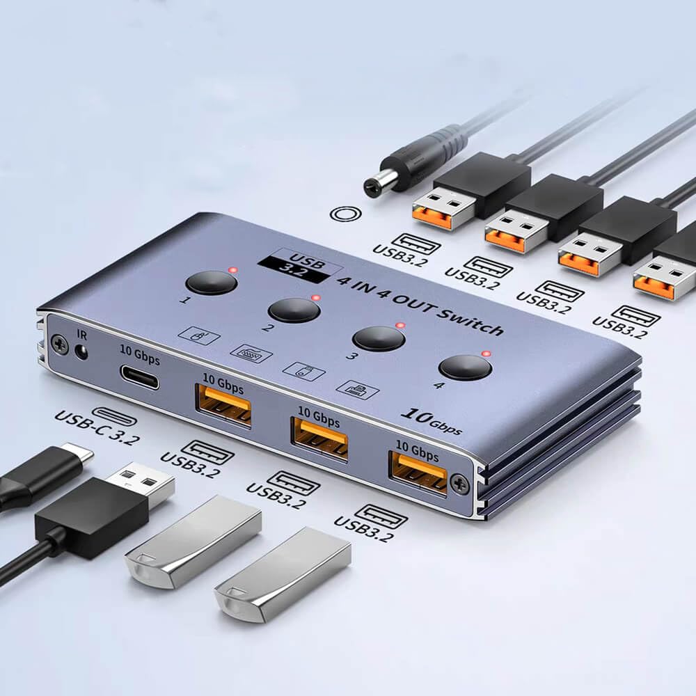 Tobo USB 3.2 Switch 4 in 4 Out, 10 Gbps, IR Remote Control, Compatible with Windows, Linux, Chrome OS TD-1629H-image-24