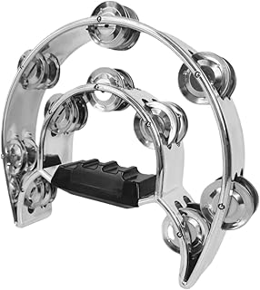 Mini Tambourines Handheld Hi Hat Tambourine with Double Row Bells for Music Groups(Argent)