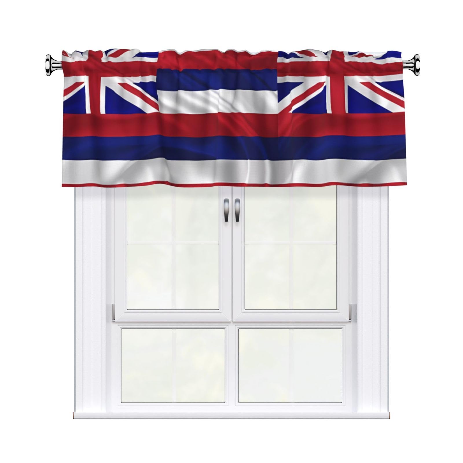 HJFCZH WHJSSF Flag of Hawaii American Prints 54x18in Curtain Valance - Peach Skin Polyester Kitchen Cover with Light Filtering Floral & 3" Rod Pocket