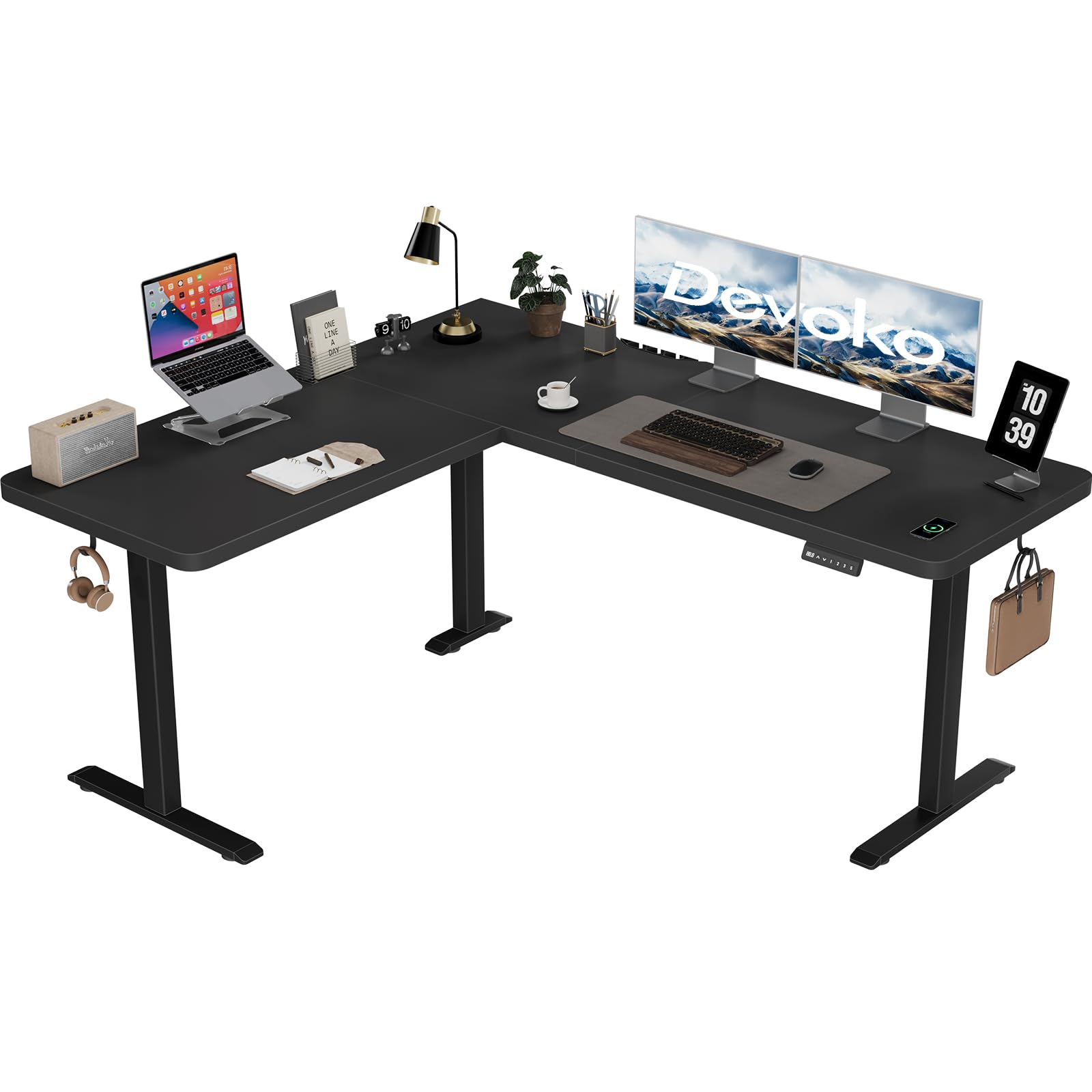 Devoko Höhenverstellbarer Schreibtisch L Form, L-förmig Schreibtisch Höhenverstellbar Elektrisch, Eckschreibtisch Ergonomischer Steh-Sitz Tisch Computertisch