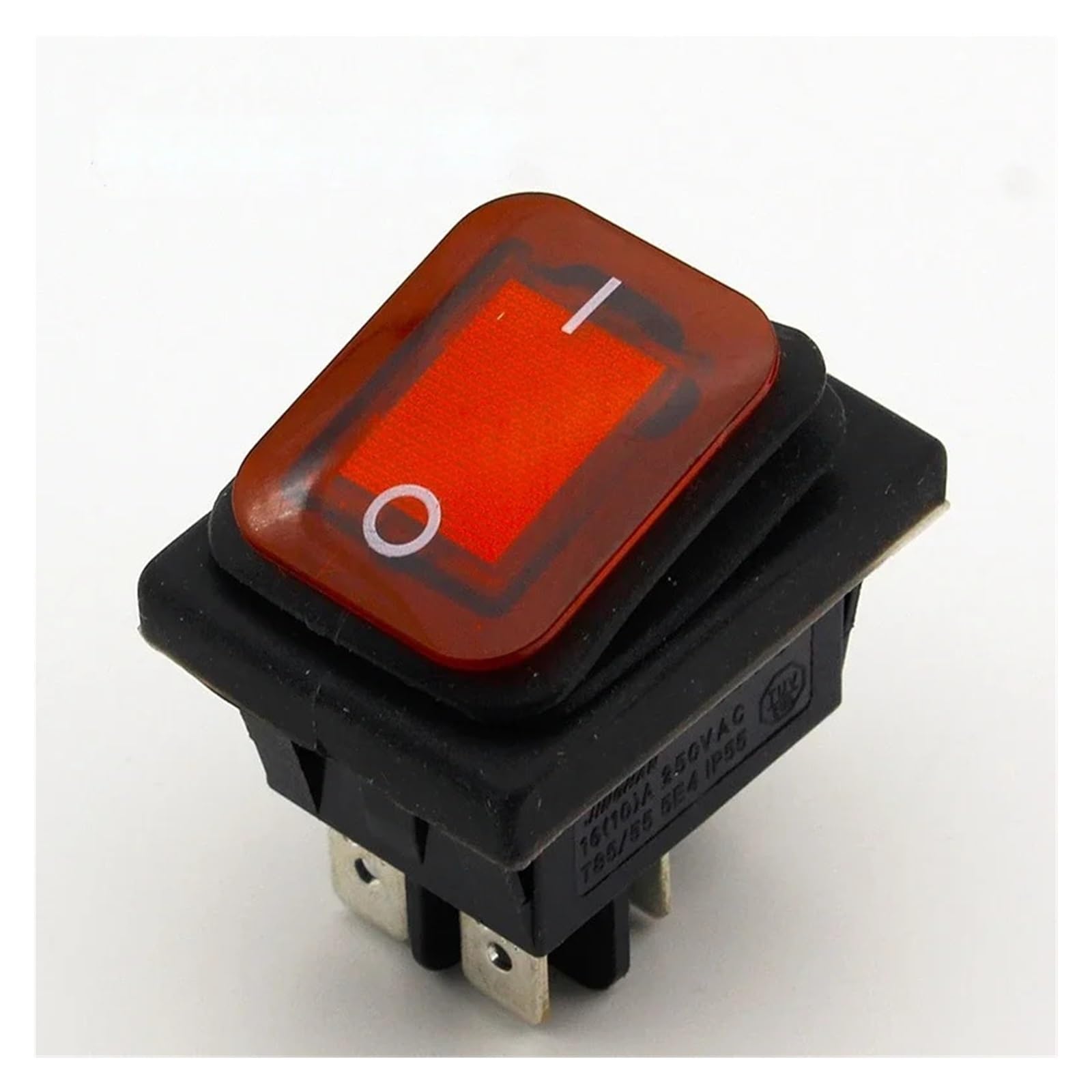 BKGWCSOR 1pc Red Waterproof Latching Rocker Toggle Switch IP55 4Pin 2Position AC250V/16A LED illuminated Switches