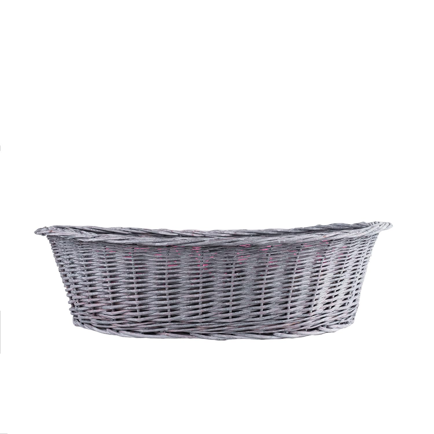 Cesta para perros de mimbre para perros y gatos, cama para perros y gatos, cama con cojín, cesta para animales trenzada, cesta para gatos (gris_gris, 95 x 72 cm, altura 27)