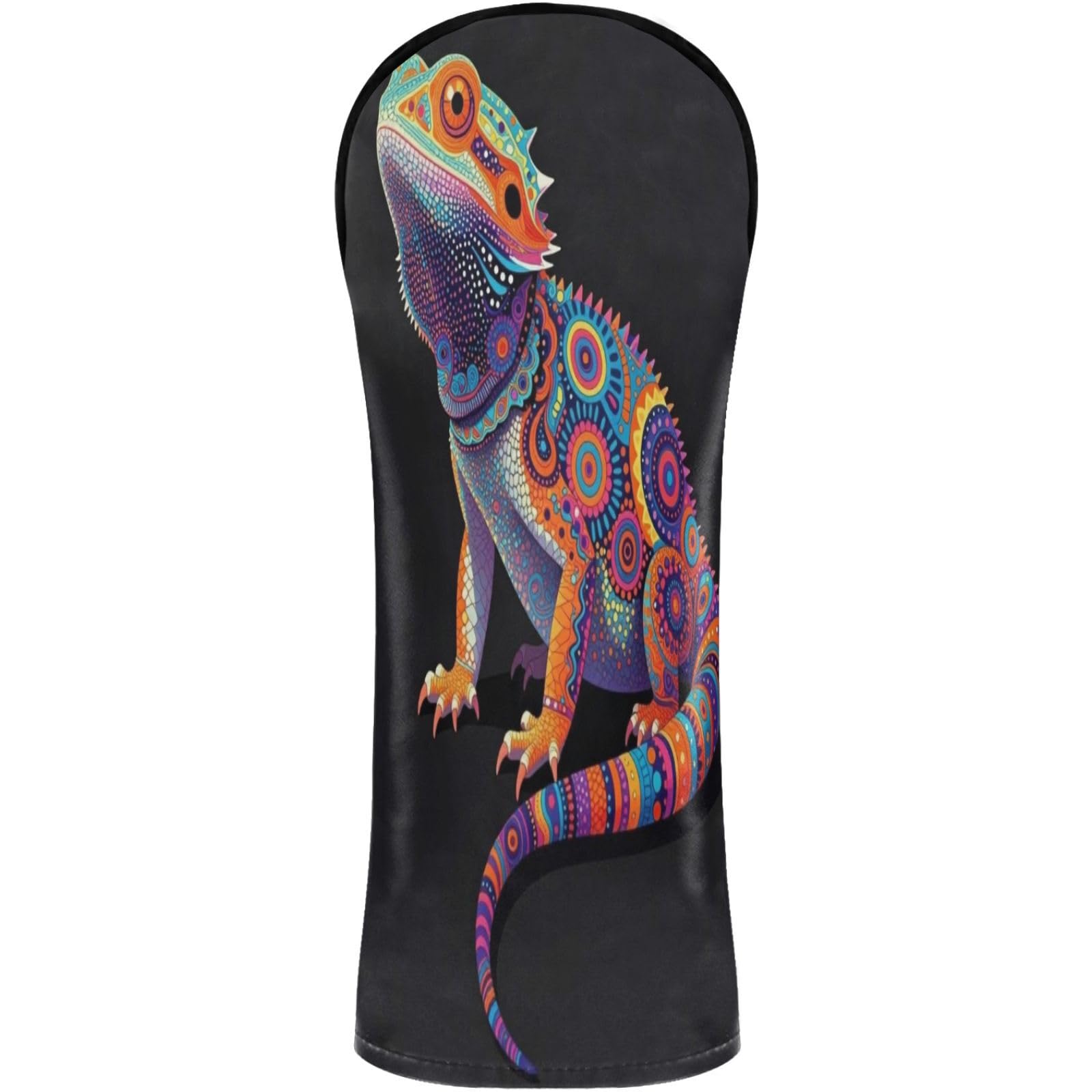 Golf Club Head Cover Headcover with Interchangeable No. Tags for Woods and Driver Fairway Hybrid Bearded Dragon Colorful 1
