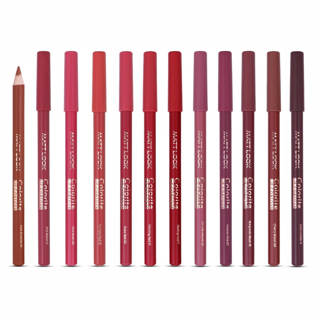 MATT LOOK Colorite Lip Contour|Long Lasting|Smudge Proof|Enriched with Vitamin E|Glides Smoothly|One Stroke n Application|Lips Look Enhanced|Can also Be used as a Lip Color Too-Pack of 12