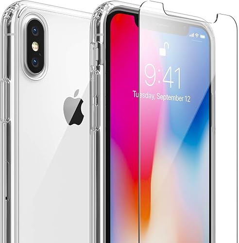 FlexGear Protección completa Funda para iPhone X XS y 2 protectores de pantalla de cristal transparente