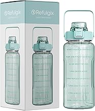 REFULGIX Plastic 2L Motivational Sipper Water Bottle with Straw & Time Marker | BPA-Free Leakproof Sports Bottle for Gym, Fitness, Office, School, Home & Outdoor Hydration (Mint Green)