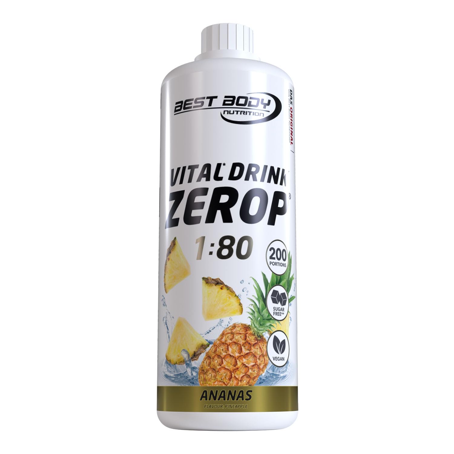 Best Body Nutrition ZEROP Vital Zuckerfreies Getränkekonzentrat Sirup Ananas Ohne Aspartam 1 L ergibt 80 L Getränk Fitness Drink mit Vitaminen B1 B6 Niacin Kalorienarm Wassersprudler