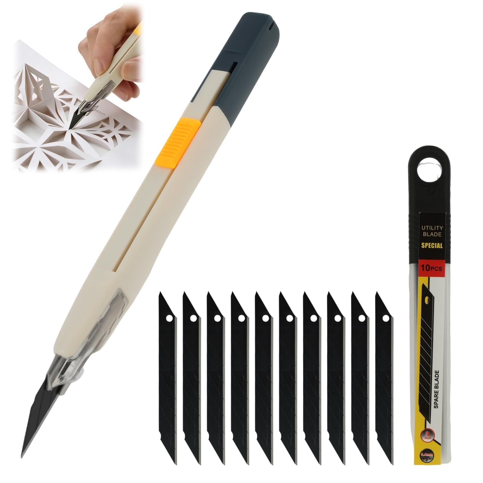 De alta precisión, de hoja con punta en 30 grados; ideal para trabajos artísticos, Herramientas de Corte Exacto para Arte, Manualidades y Modelismo, Seguro de Bloqueo Automático(2 cuchillo, 20 hojas)