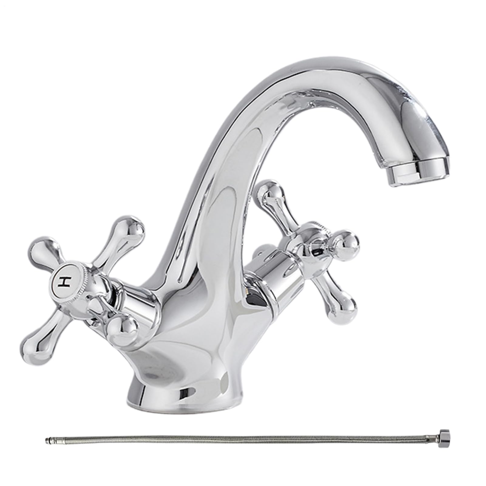Grifo De Cocina | Grifo Antiguo De Latón Para Lavabo Del Baño,Mezclador De Dos Mandos Con Manguera De 60cm Para Lavabo, Tocador Y Lavandería