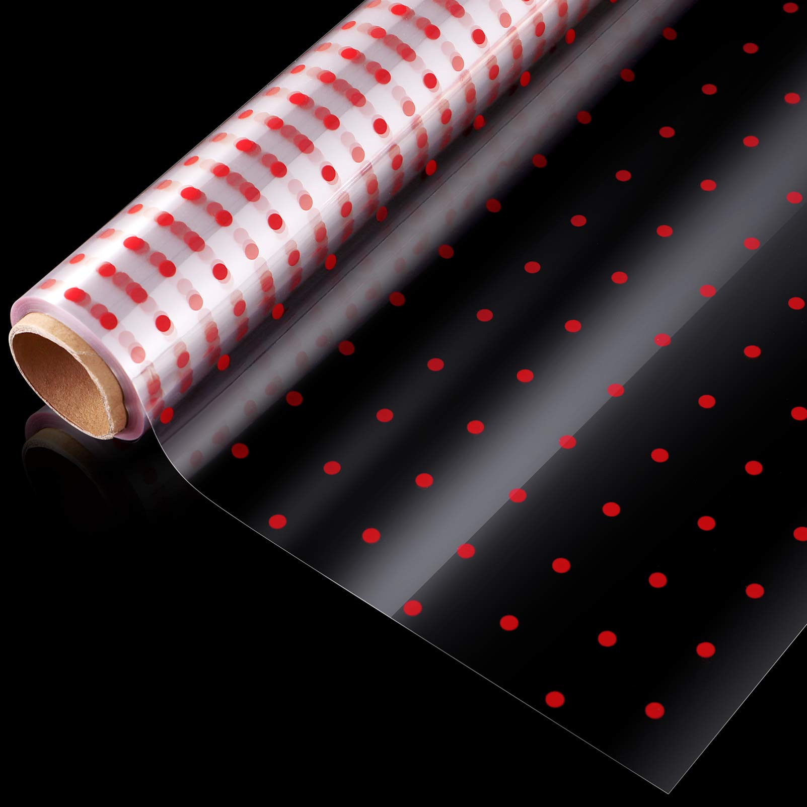 Rotolo di Cellophane Rosso a Pois 2, 5 Mil 3000x40 Cm