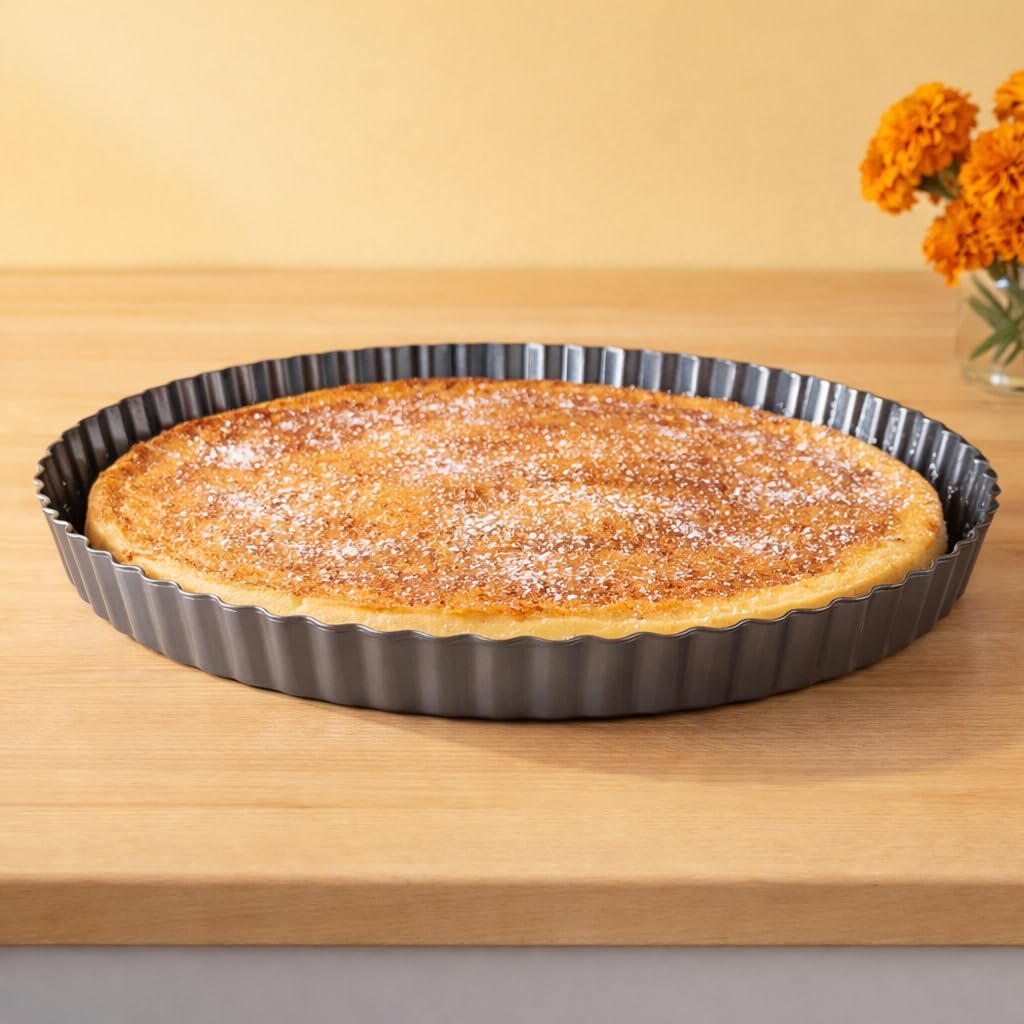 Round Tart Pan, Removable Bottom Non Stick Tart Pan Large Fluted Tart Pans for Baking, Quiche Pan(13-inch)
