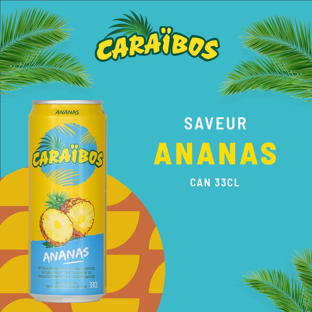Caraïbos Boisson Saveur Ananas, Canette 33cl, Lot de 24