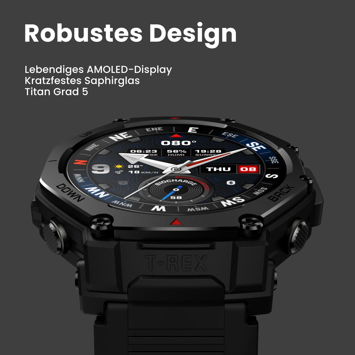 Amazfit T-Rex 3 Pro Outdoor Smartwatch 48mm Saphir-AMOLED-Display Titan-Lünette Dualband-GPS Offline-Karten 25 Tage Akku 10 ATM 180+ Sportmodi