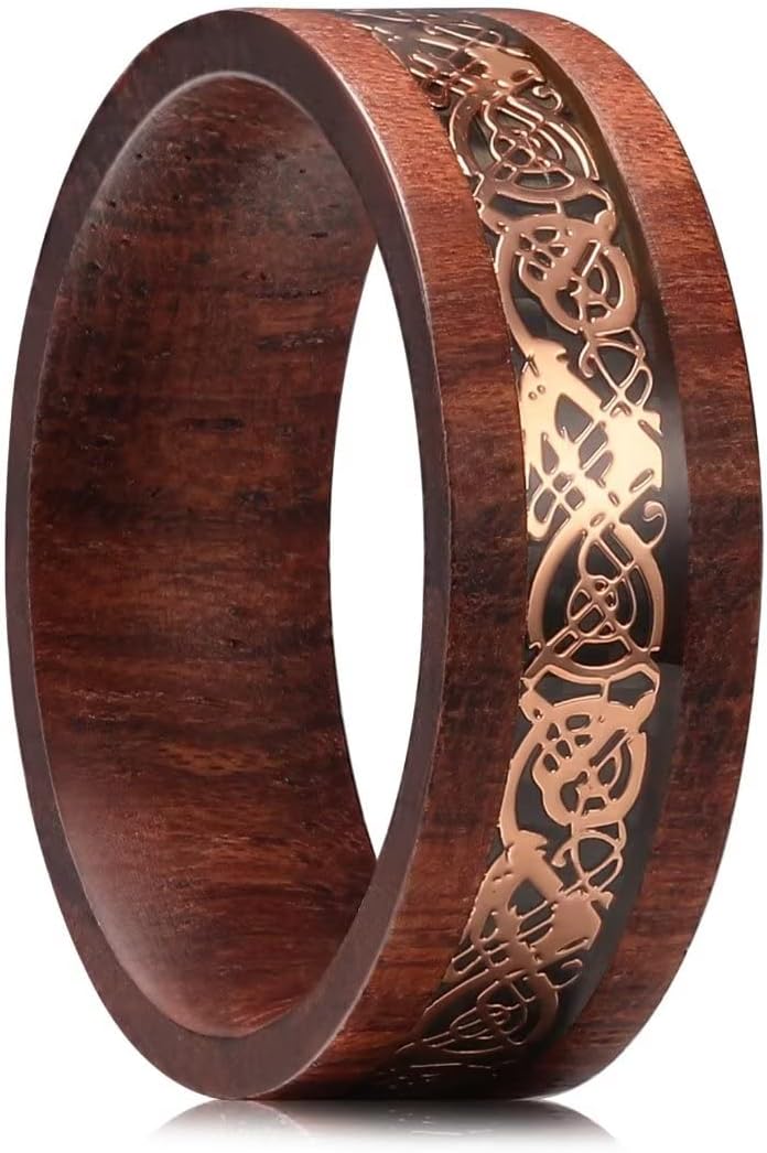 King Will 4mm/6mm/8mm Men's Wedding Band with Wood Grain/Agate/Antler/Shell/Celtic Dragon Inlay Rings for Men, Anniversary Jewelry Comfort Fit, Size 6-14