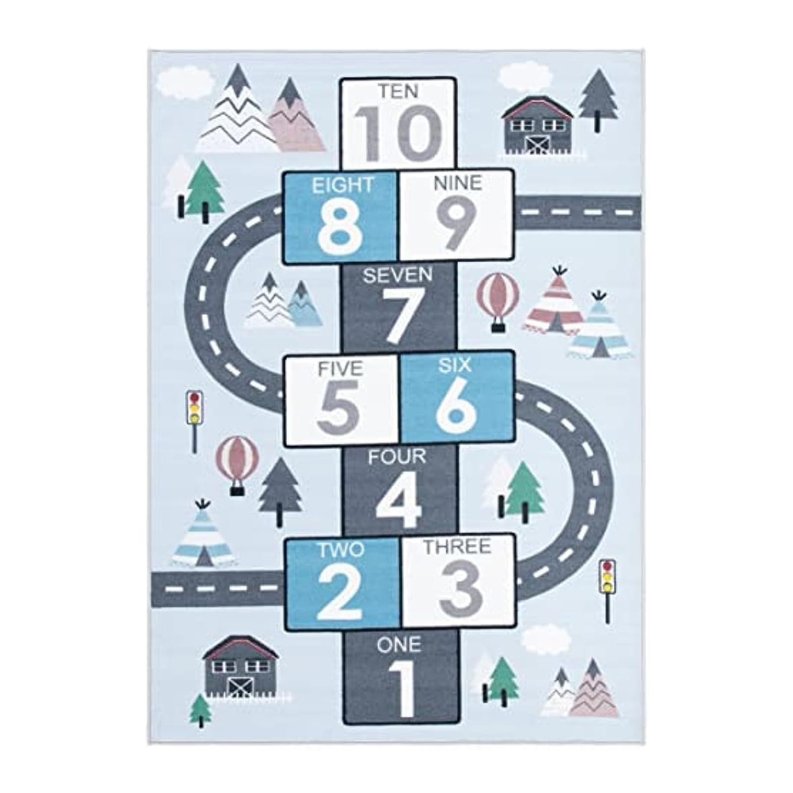 Hopscotch Teppich Weicher Teppich Waschbar, rutschfest Ideal Für High Traffic Bereiche Für Jungen Und Mädchen Im Spielzimmer, Schlafzimmer,Blau,80 * 160cm