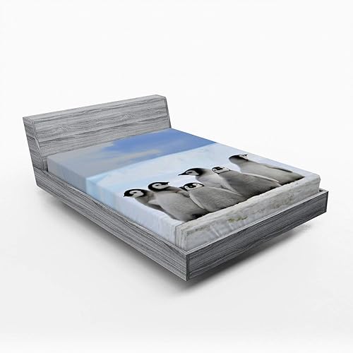 Miniatura 1 de Lunarable Sábana bajera bajo el agua, pingüinos jóvenes, animales árticos, pila de nieve y cielo de invierno, funda de cama con bolsillo profundo