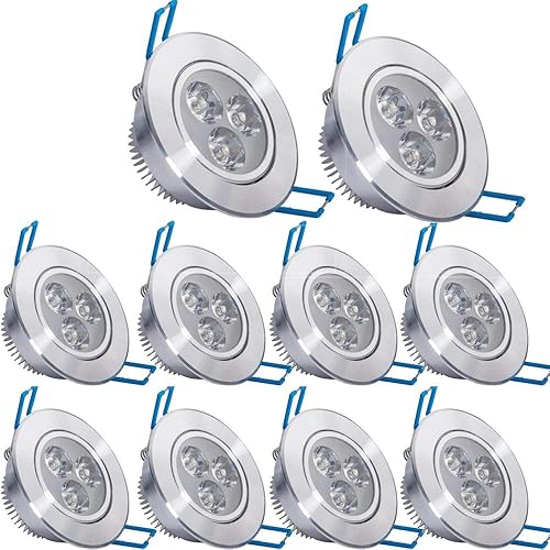 Pocketman Paquete de 10 lámparas LED de techo de 110 V, 3 W, lámpara de foco blanco frío, lámpara empotrada, con controlador LED