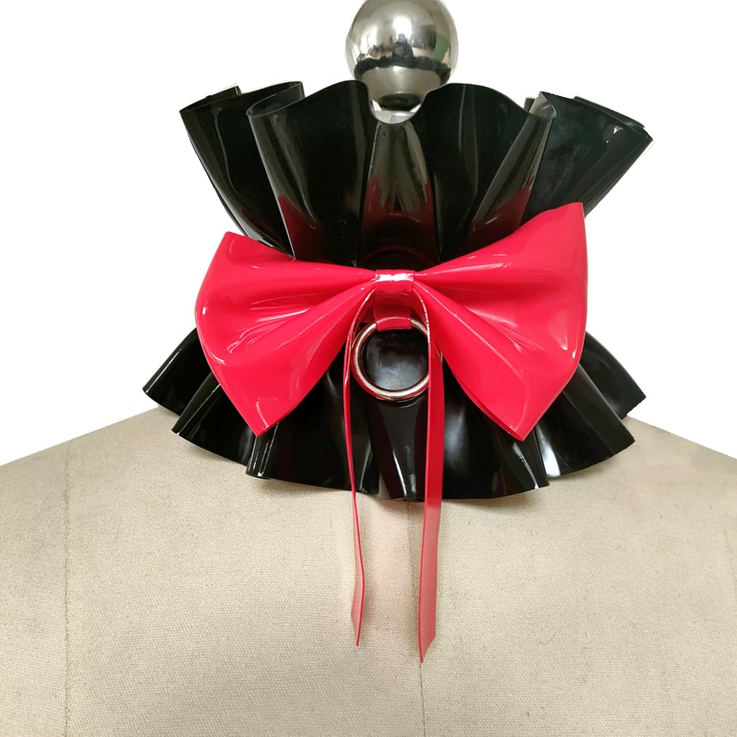 Collare in lattice nero e rosso con pizzo increspato, collare in gomma naturale fatto a mano per donne, adatto per costumi cosplay